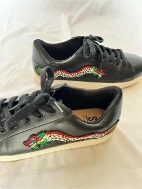SM New York Black Sneakers with Red, Green and Gold Dragon Embroideries